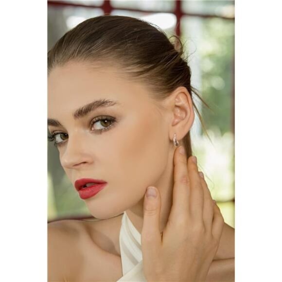 Sterling Silver Hoop Earrings, Twisted Round Design, High Polish Finish - Picture 3 of 7